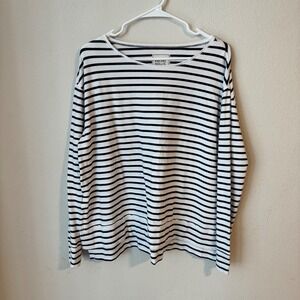 Rachel Hollis Womens Small Black White Striped Long Sleeve Crew Neck Top